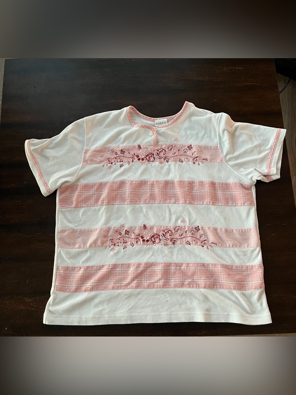 Vintage Cottagecore Pastel Pink Floral Embroidered Tee